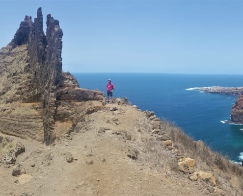 Op de top na Corvo en Ponta do Sol in de verte op Santo Antão
